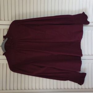 Ann Taylor Burgundy Blouse. Stretchy Cotton Corduroy. Size Large.